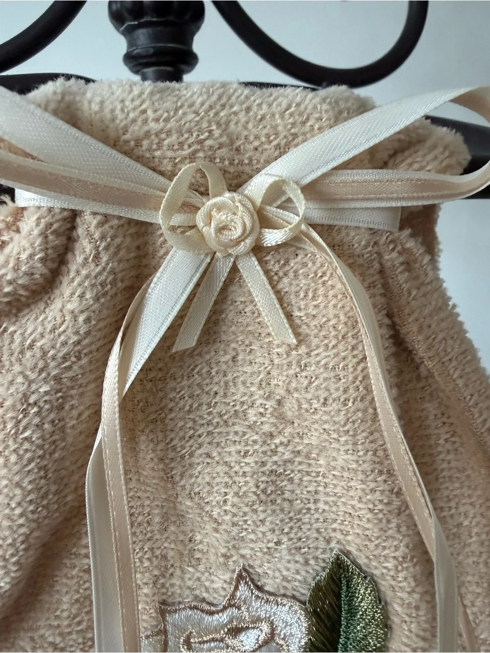 Hand Crafted Beige and Ivory Lace Toilet Paper Sachet & Hand Towel Set